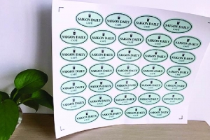 Decal nhựa trắng sữa hình oval 